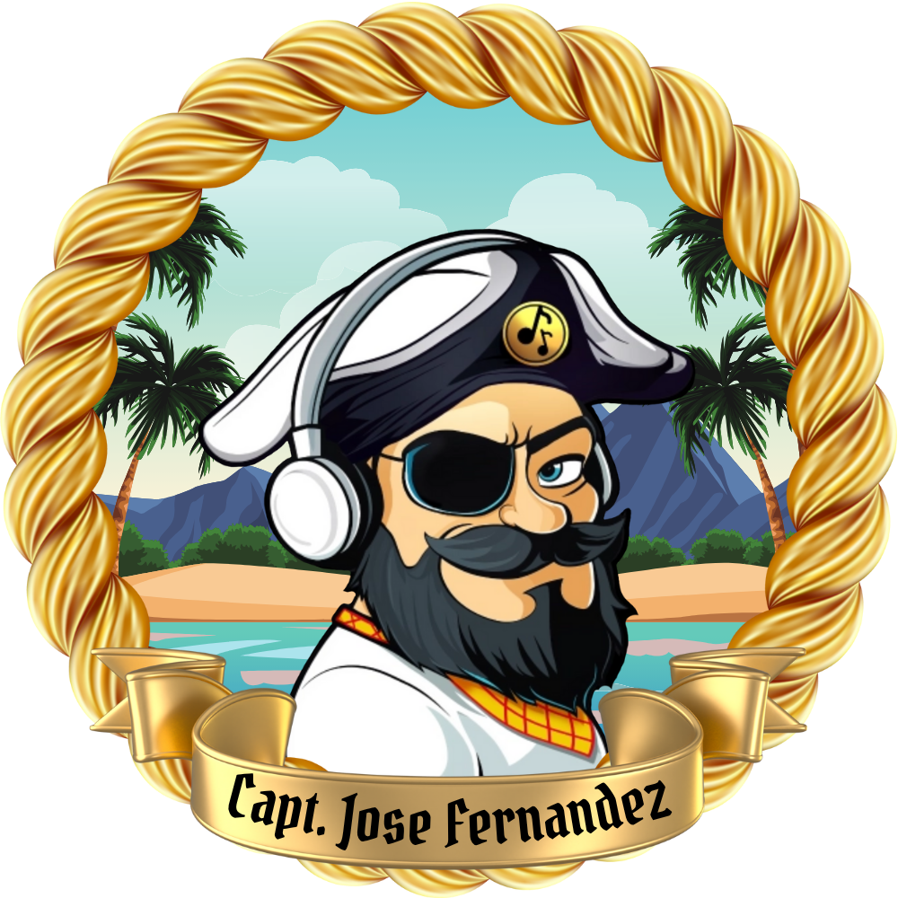 A cartoon of a pirate looking through a circular rope frame